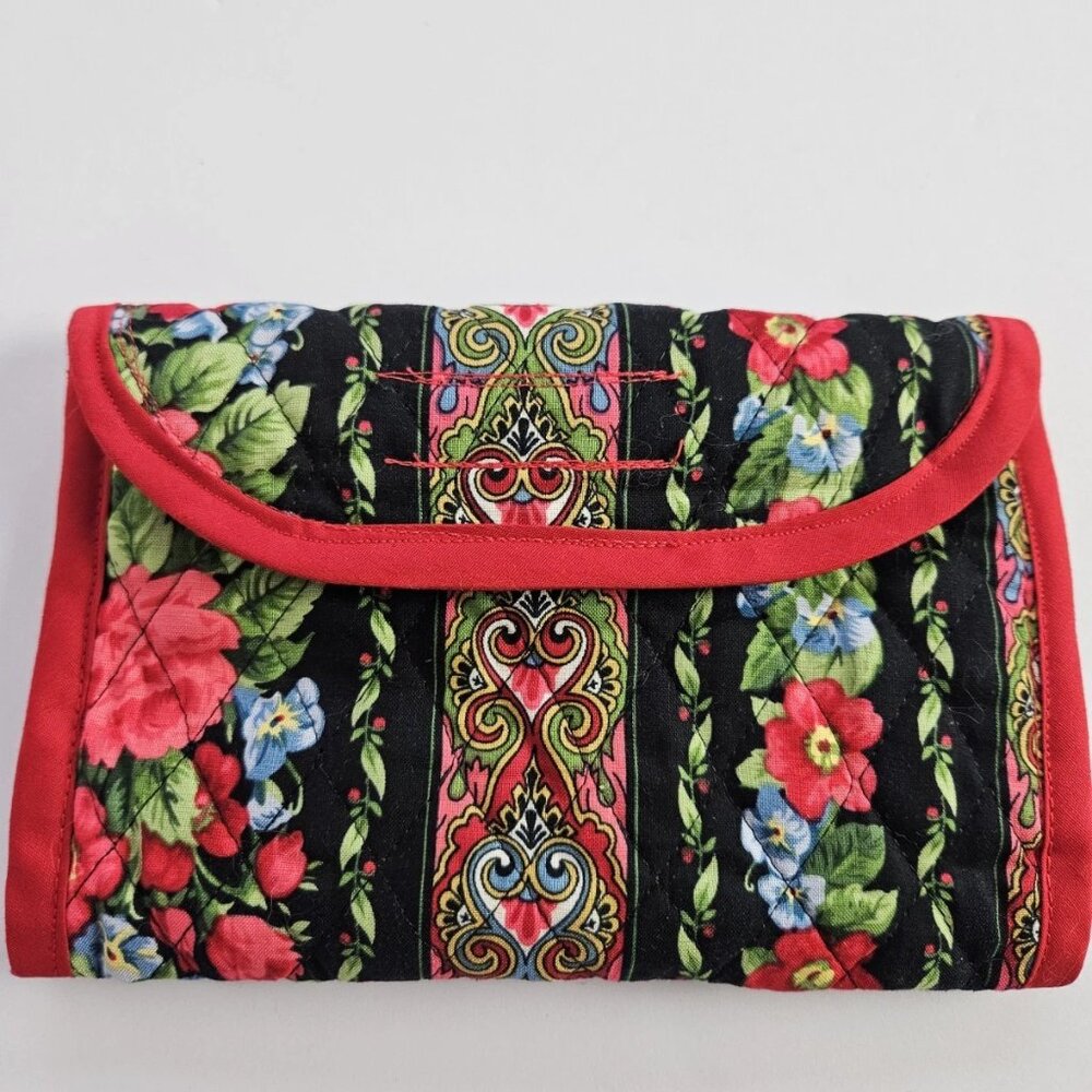 Beautiful Clutch Quilted Black Rose Floral Tri Fold Wallet Organizer
